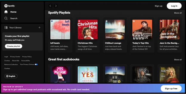 Screenshot of Spotify homepage.